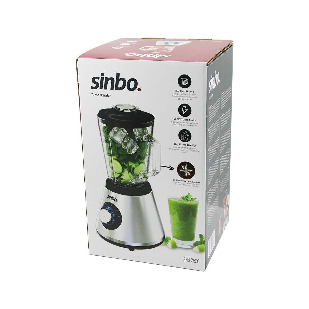 TURBO DOĞRAYICI BLENDER BUZ KIRICI 6LI BIÇAK=PASLANMAZ ÇELİK - 1.5LT CAM HAZNE 2 KADEME HIZ 400W 18000 DEVİR/DK HAZNE=1.6LT SHB-7520 (5430)