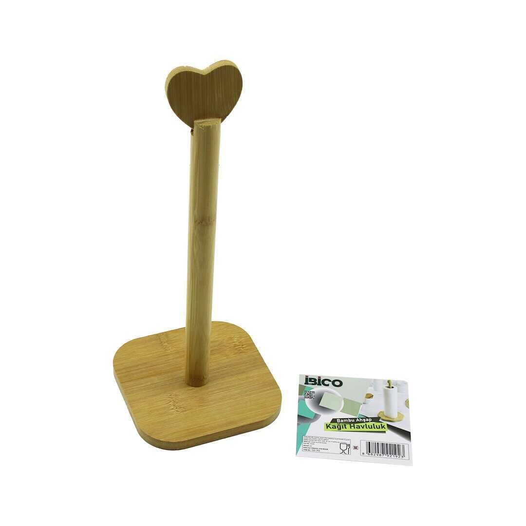 KARE ALTLIK=12X12CM AHŞAP BAMBU KAĞIT HAVLULUK KALP BAŞLI SAP=28.5CM (5430)