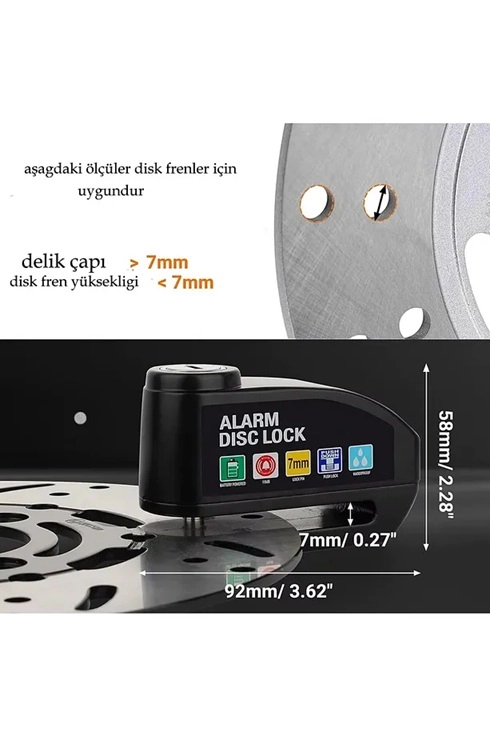 Alarmlı Disk Kilidi Motorsiklet Scooter Bisiklet Sesli Alarm 110 Desibel Yüksek Ses