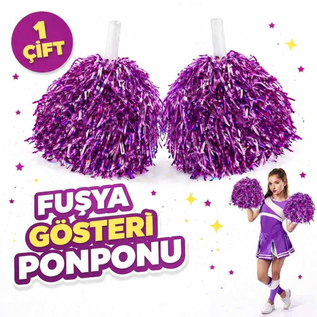 1 Çift ( 2 Adet ) Fuşya Renk 23 Nisan 19 Mayıs 29 Ekim Okul Gösteri Ponponları Ekstra Dolgun (5430)