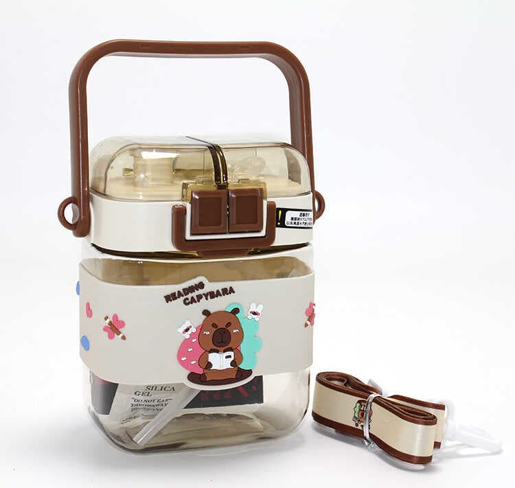 Kapibara Desenli Çift Bölmeli Pipetli Çocuk Matarası