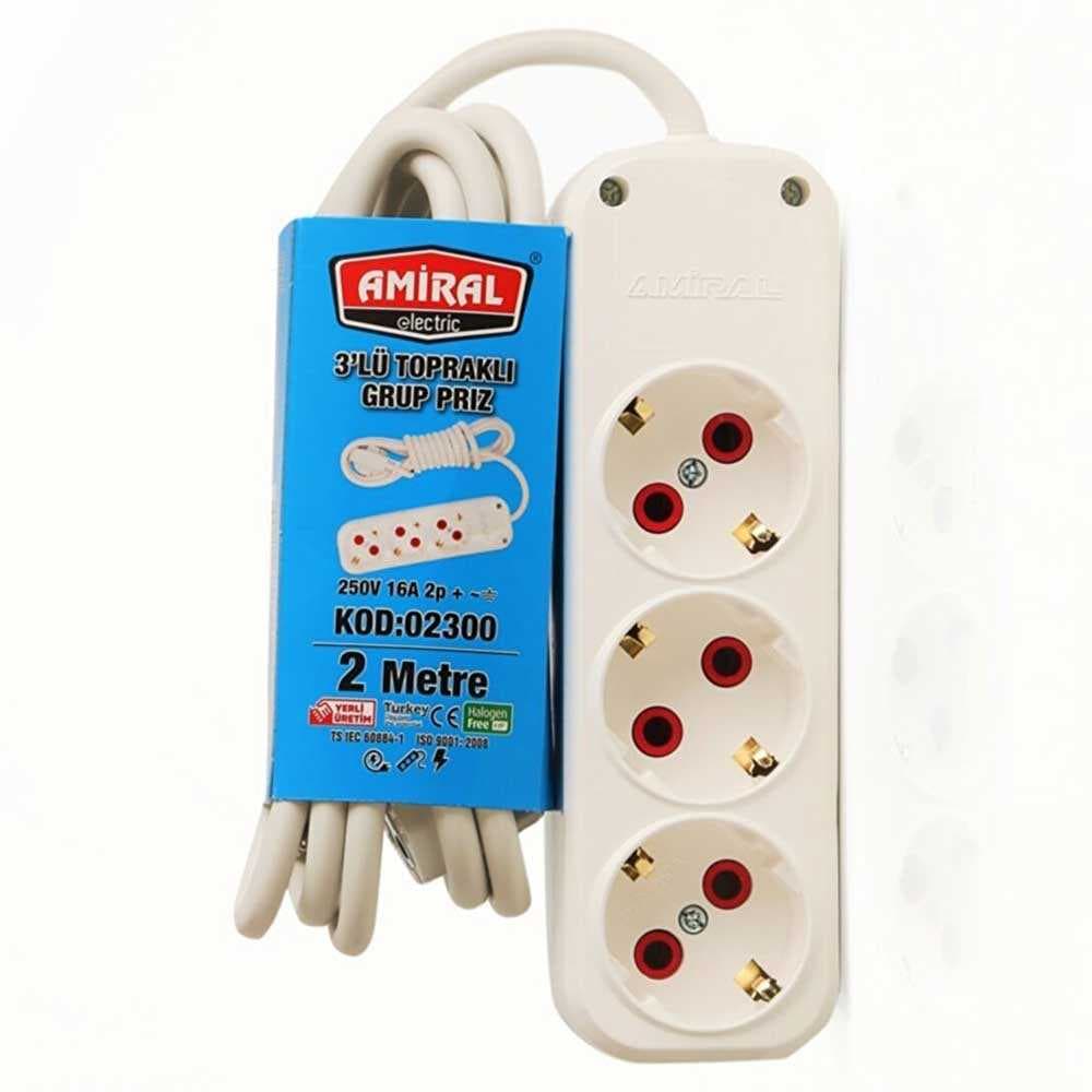 3 lü Topraklı 2 Metre Kablolu Grup Priz (477477)
