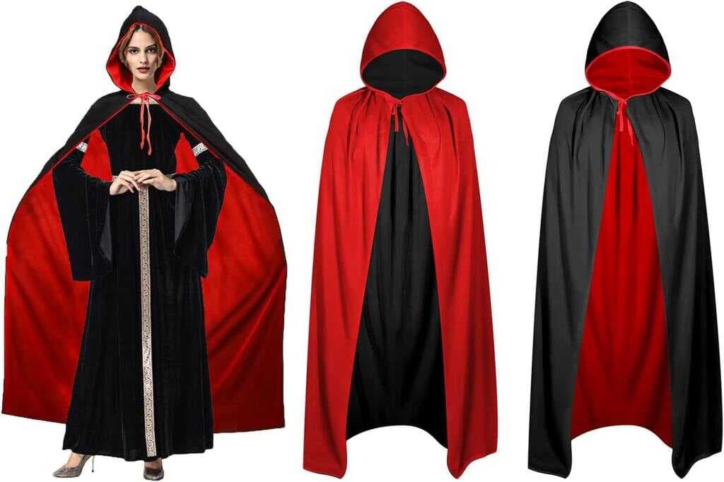 Nessiworld Çift Taraflı Kullanılabilir Siyah Kırmızı Kapişonlu Pelerin 140 cm Yetişkin