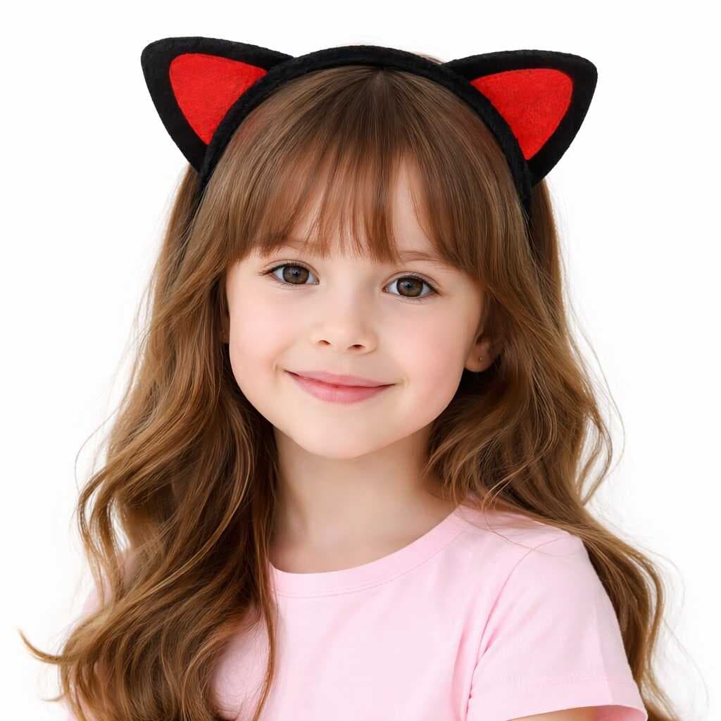 Peluş Kedi Kulak Taç Kırmızı Siyah – Çocuk Parti &amp;amp;amp; Kostüm Tacı (5430)