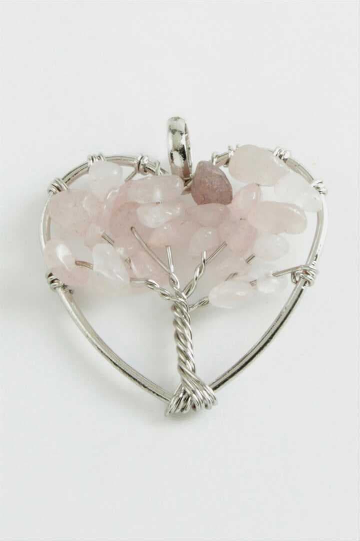 Pembe Kuvars Kalp Doğaltaş Kolye Ucu