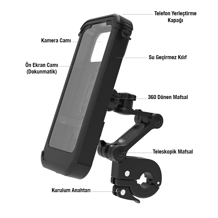 ALLY Motosiklet Bisiklet İçin Su Geçirmez Gidon Bağlantılı Telefon Tutucu-(5775)