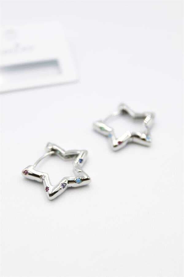 Taşlı Yıldız Küpe - Gümüş