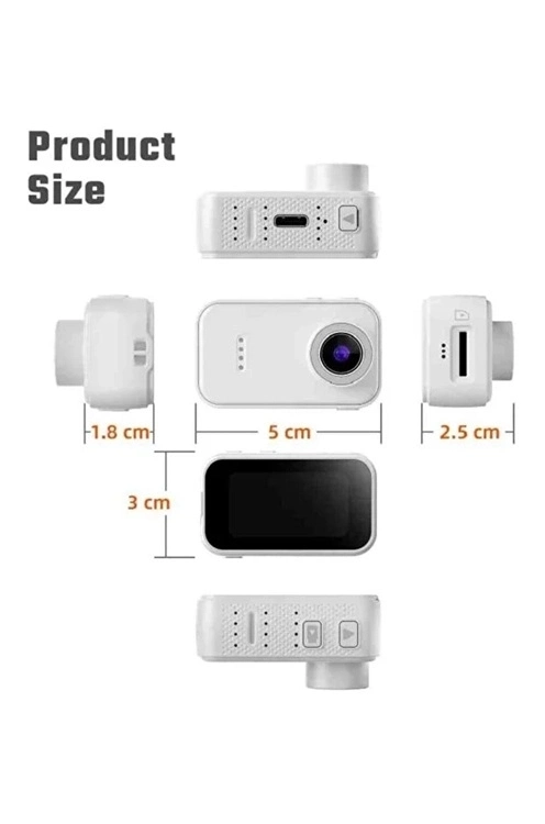 F2 2k 1080p Parmak Kamera 130° Geniş Açı Ips Ekranlı 25g Mini Taşınabilir Cep Kamerası Beyaz