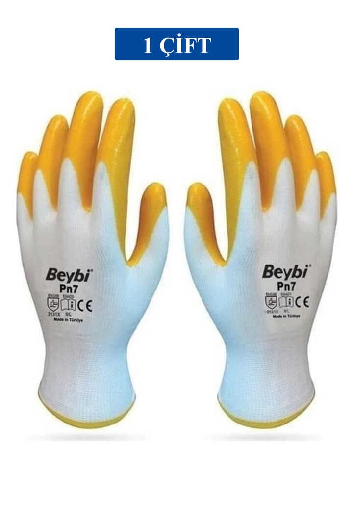 Pn7 Sarı Iş Eldiveni Polyester Örme Nitril Beybi No:10 Royaleks Group - 1 Çift