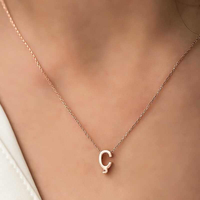 925 Ayar Gümüş Rose 3 Boyutlu Ç Harf Kadın Gümüş Kolye (T5920) (477477)