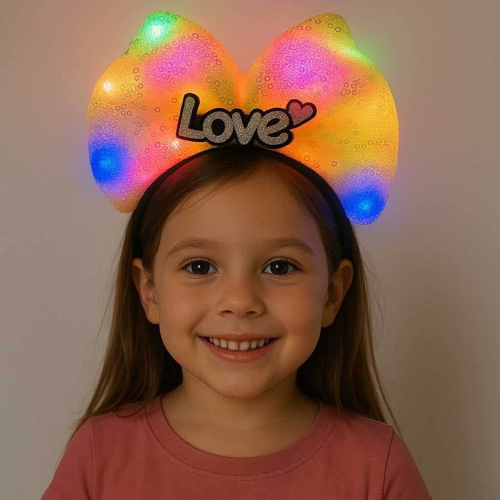 Nessiworld LED Işıklı Love Yazılı Sarı Fiyonk Taç – Kız Çocuk Parti Tacı