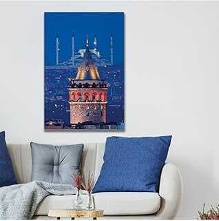 GAAGART Tekli Dikey Kavas Duvar Tablosu İstabul Galata Kulesi ve Gece 30 x 40 gartM7160
