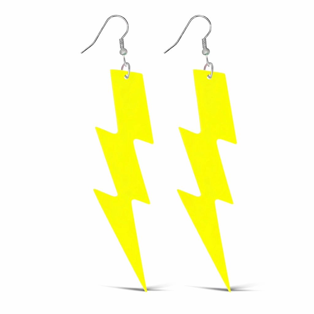 80’ler 9039lar Retro Neon Sarı Şimşek Küpe 10 Cm