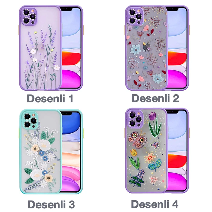 iPhone 12 Pro 6.1inç Kamera Korumalı Çiçek Desenli Silikon Kılıf-(5775)